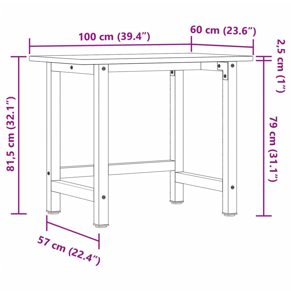 Radni stol 100 x 60 x 81,5 cm od masivne bukovine pravokutni