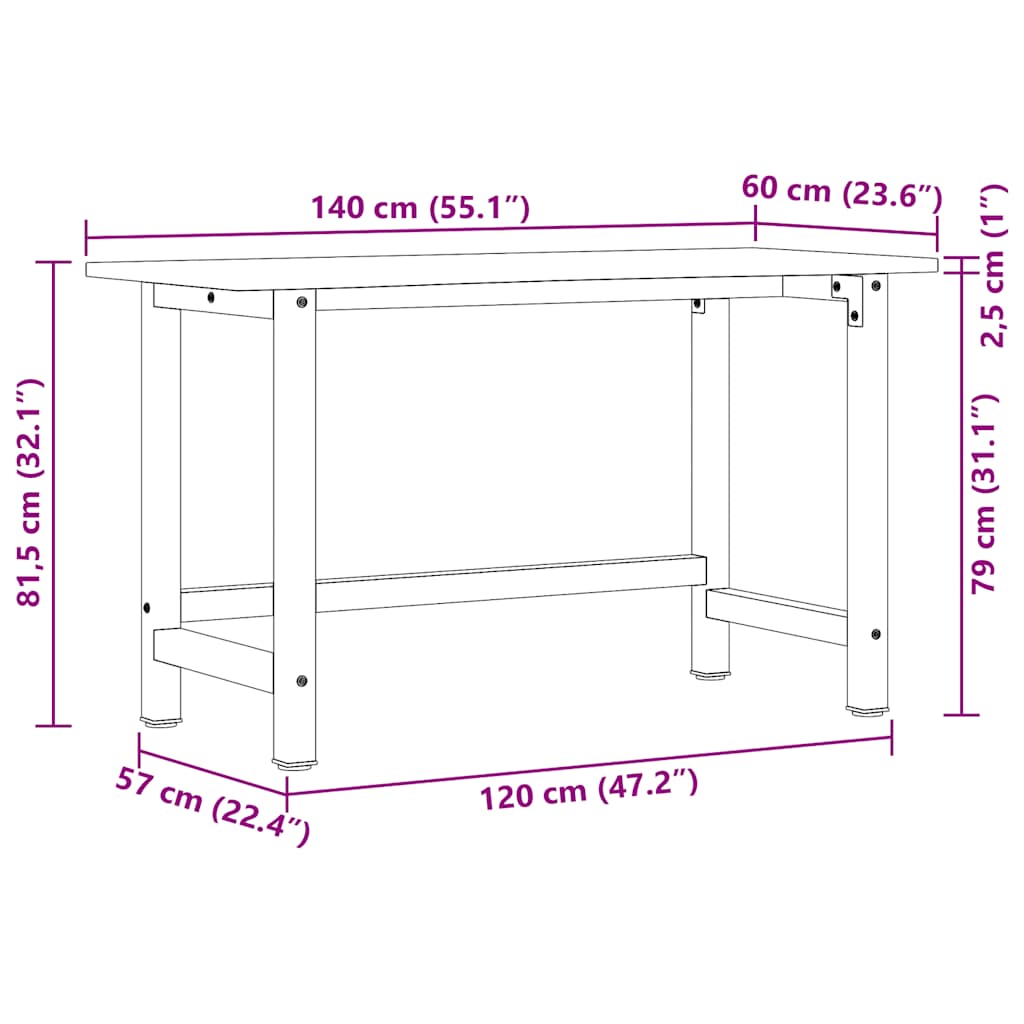 Radni stol 140x60x81,5 cm puno drvo hrast
