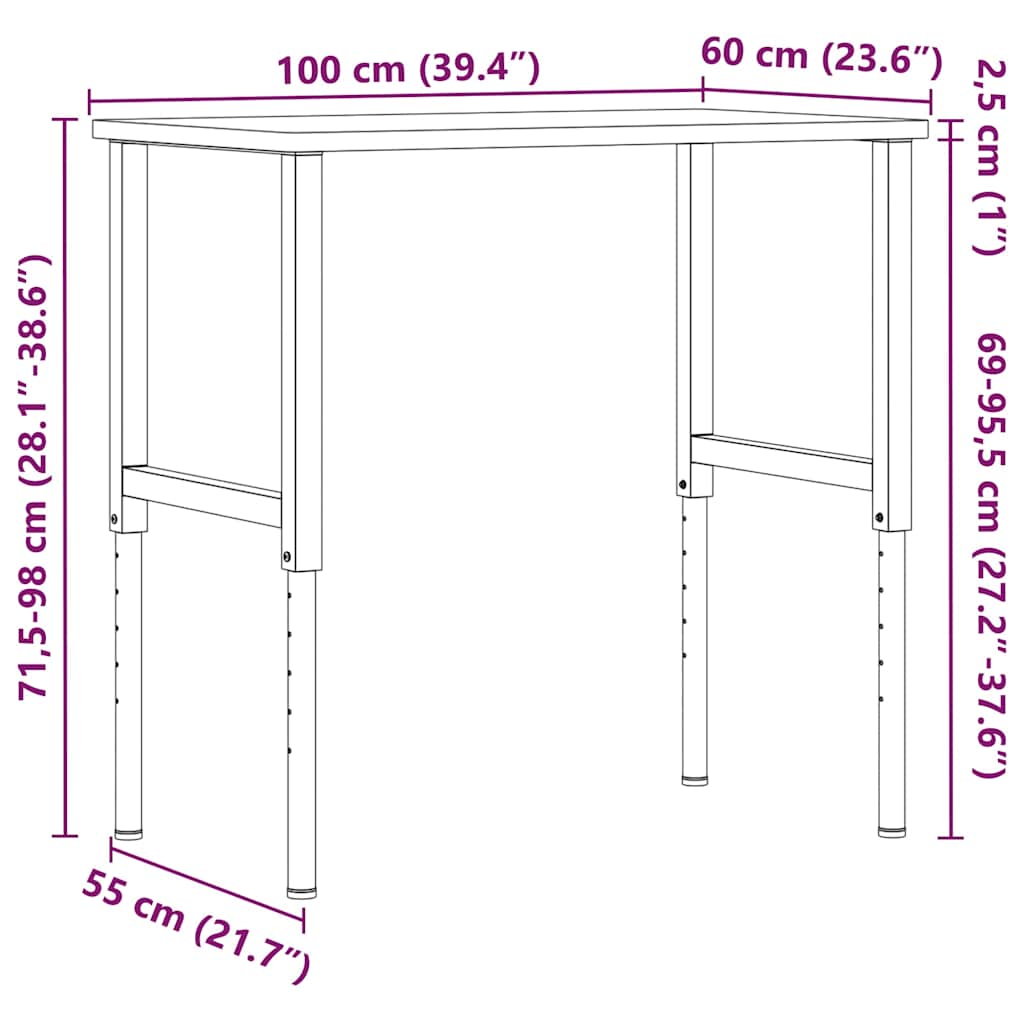 Radni stol svjetlosmeđi 100x60x(71,5-98) cm drveni pravokutni