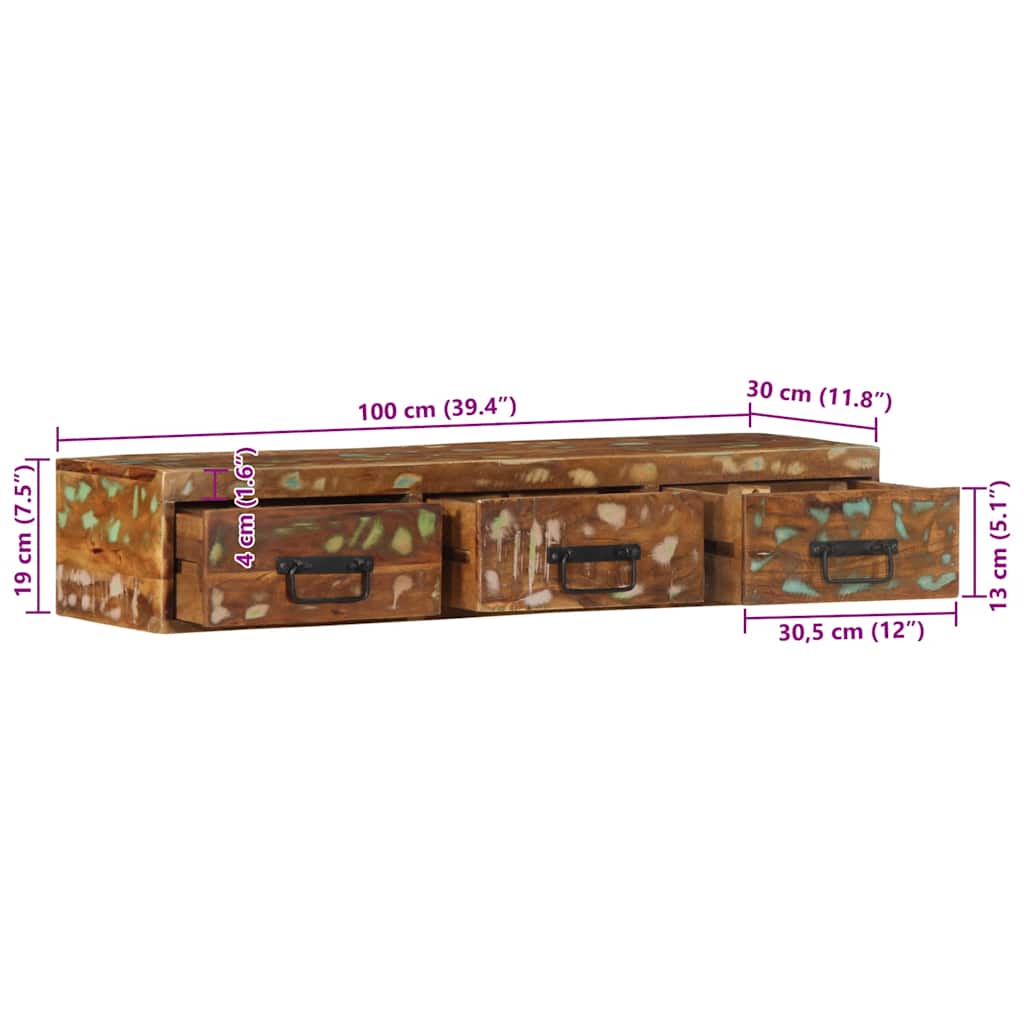 Zidni TV ormarić 100x30x19 cm Obrađeno puno drvo