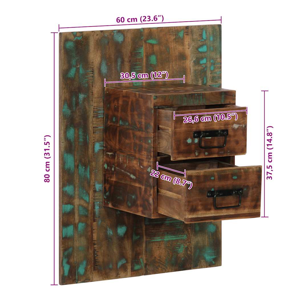 Noćni ormarić Višebojni 60x32x80 cm puno drvo, reciklirano