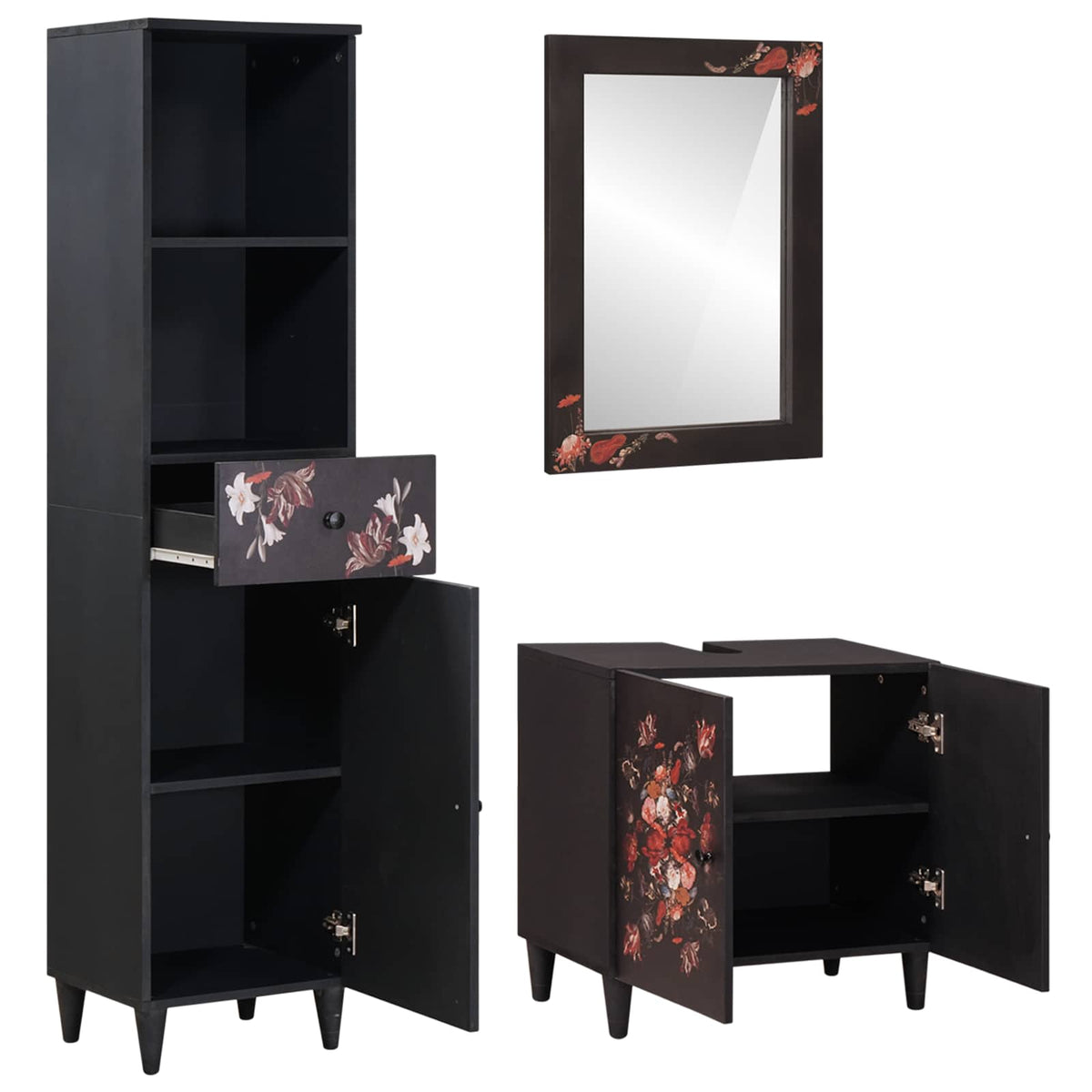 Set ormarića za kupaonicu s ladicama 3 pcs Čvrsto drvo manga