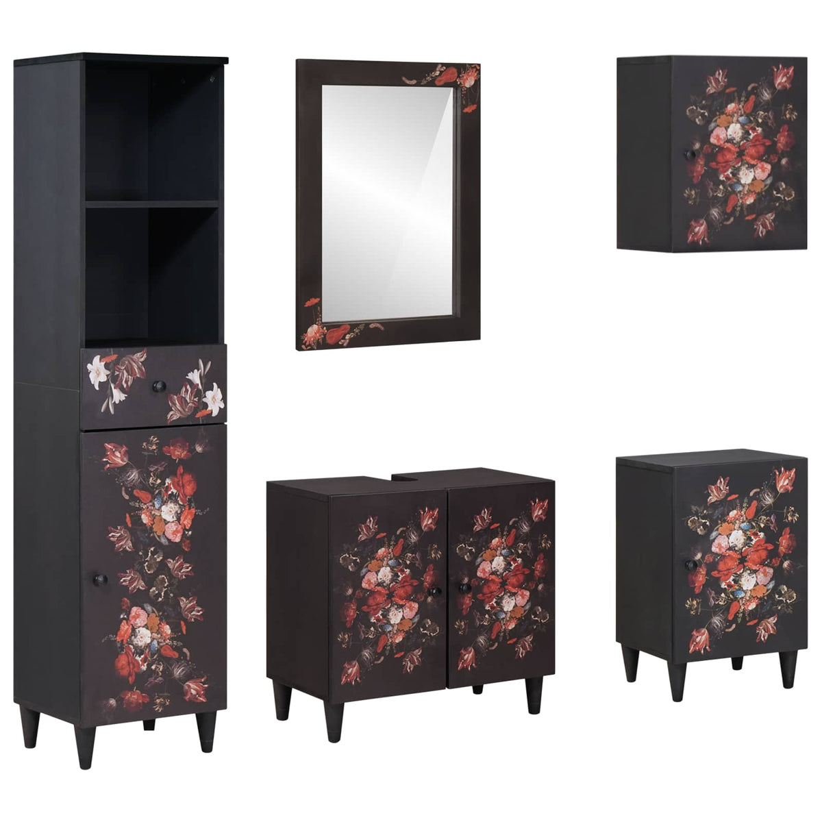 Set ormarića za kupaonicu s ladicama 5 pcs Čvrsto drvo manga