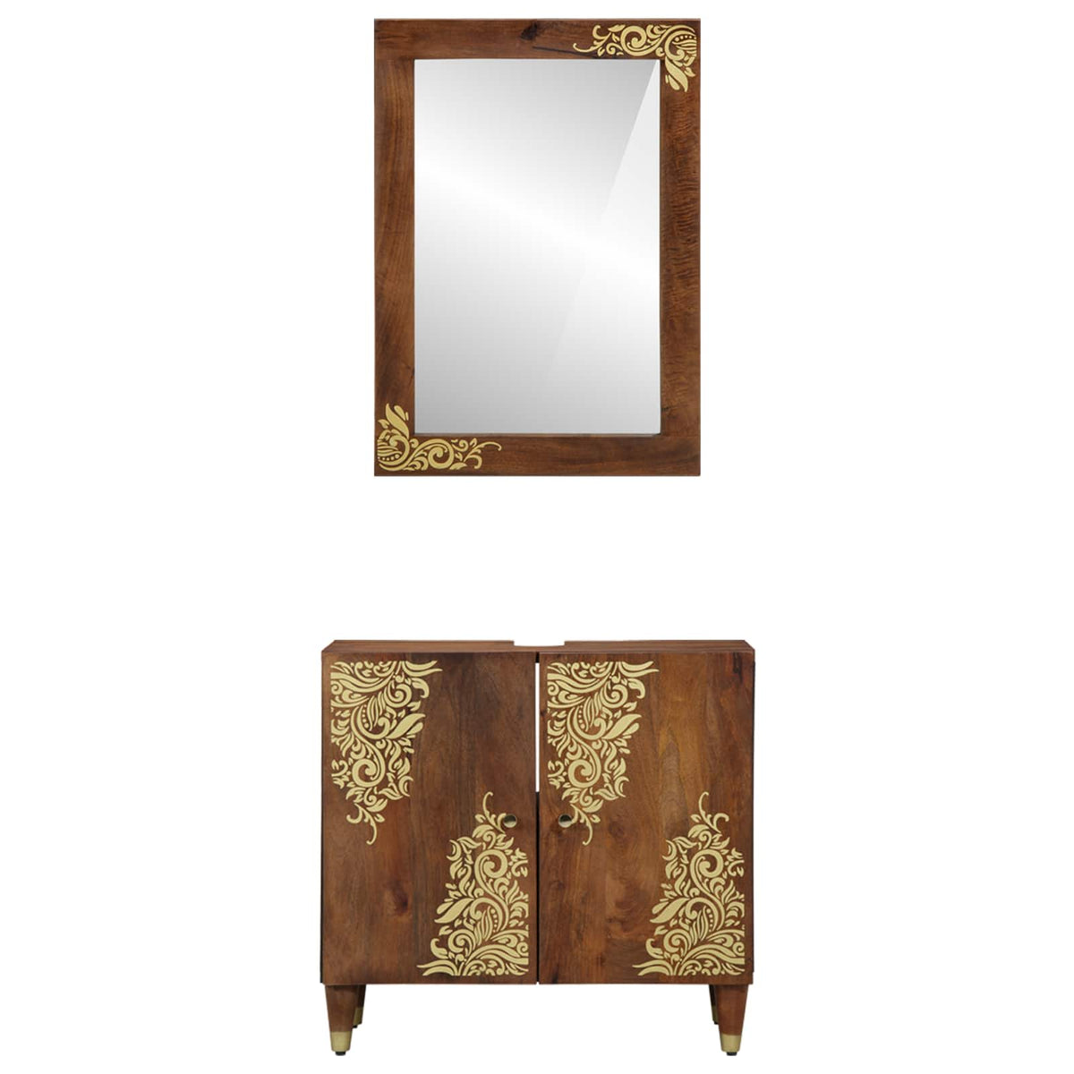 Set ormarića za kupaonicu 2 pcs Medeno smeđa Čvrsto drvo manga