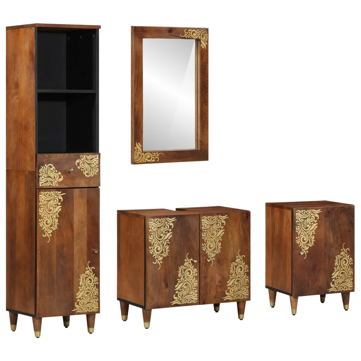 Set ormarića za kupaonicu 4 pcs Medeno smeđa Čvrsto drvo manga