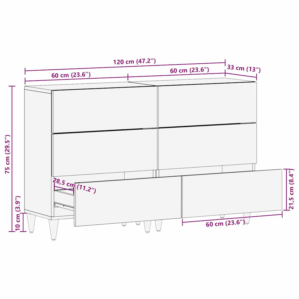 Kreveta s ladicama 2 pcs Siva 60 x 33 x 75 cm Čvrsto drvo manga