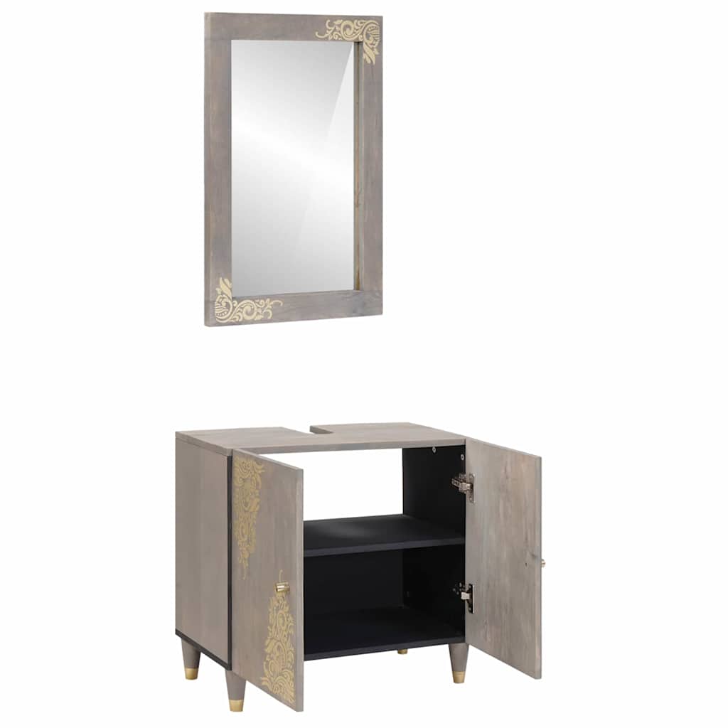 Set ormarića za kupaonicu Zidne 2 pcs Siva Čvrsto drvo manga
