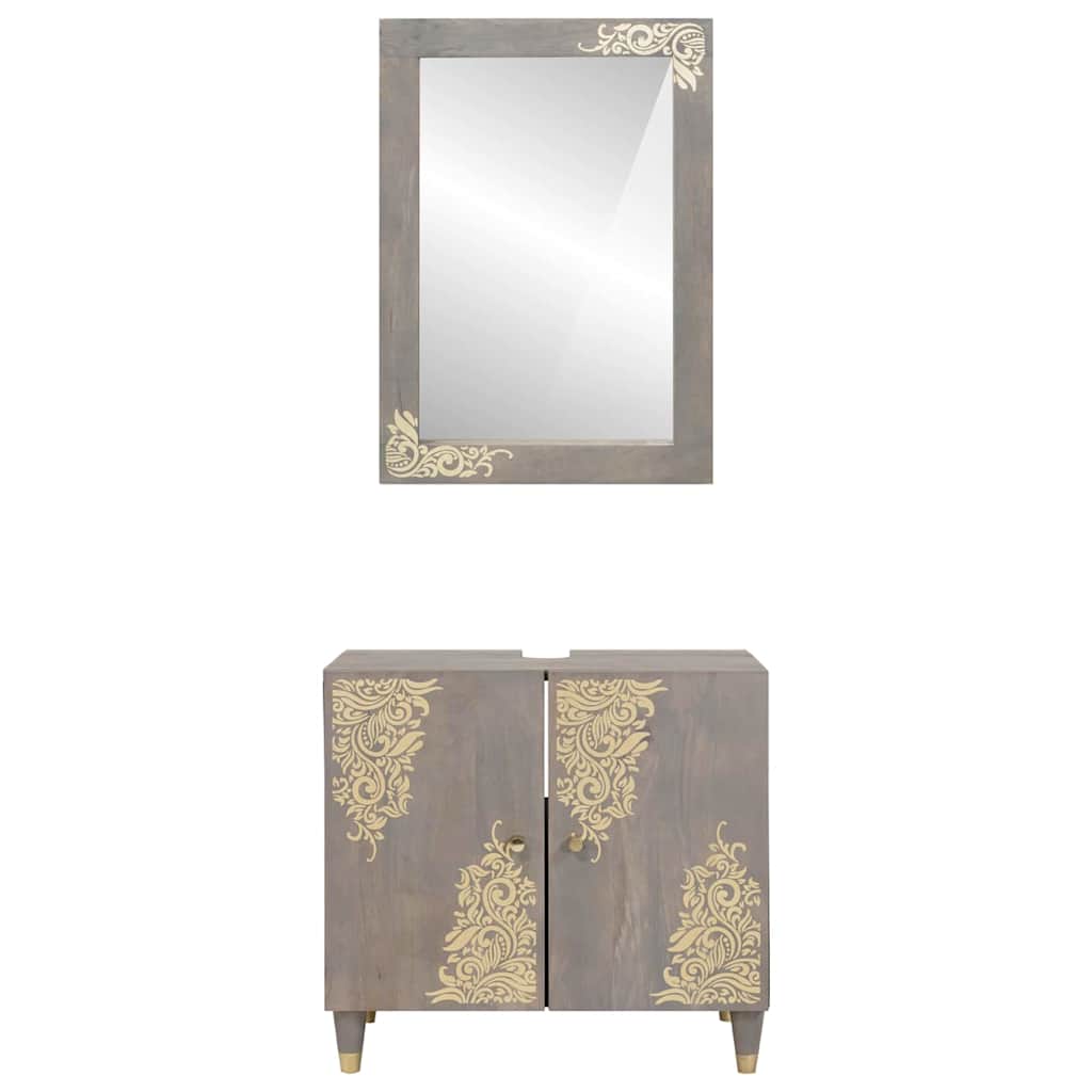 Set ormarića za kupaonicu Zidne 2 pcs Siva Čvrsto drvo manga