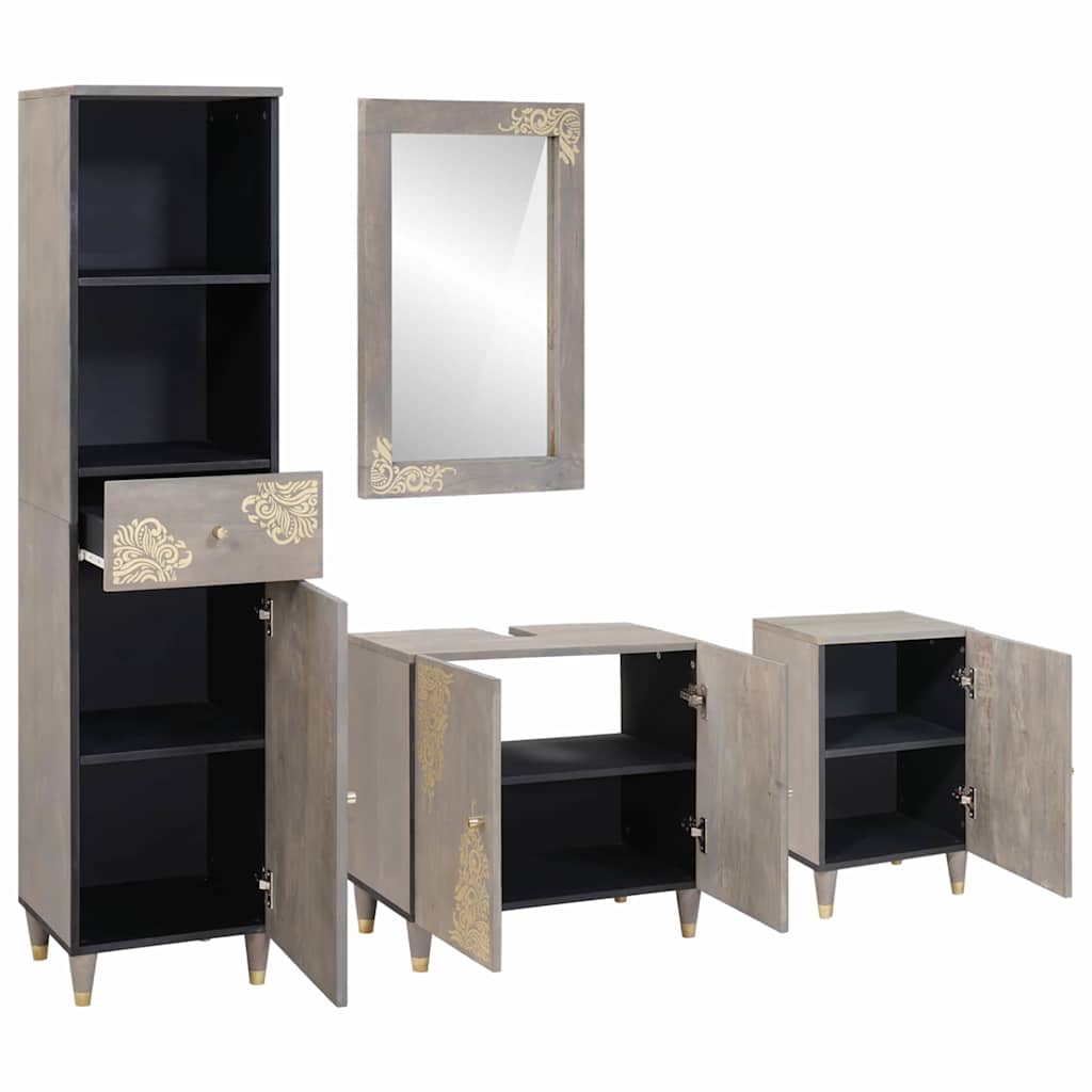 Set ormarića za kupaonicu Zidne 4 pcs Siva Čvrsto drvo manga