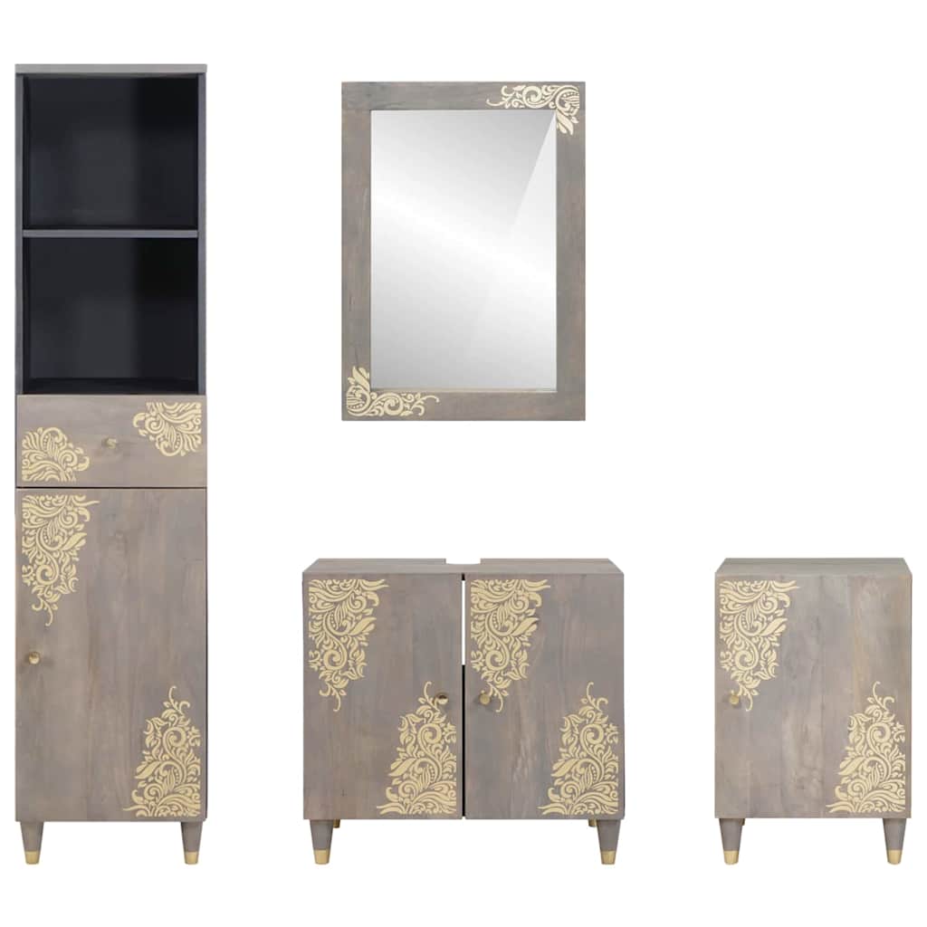 Set ormarića za kupaonicu Zidne 4 pcs Siva Čvrsto drvo manga