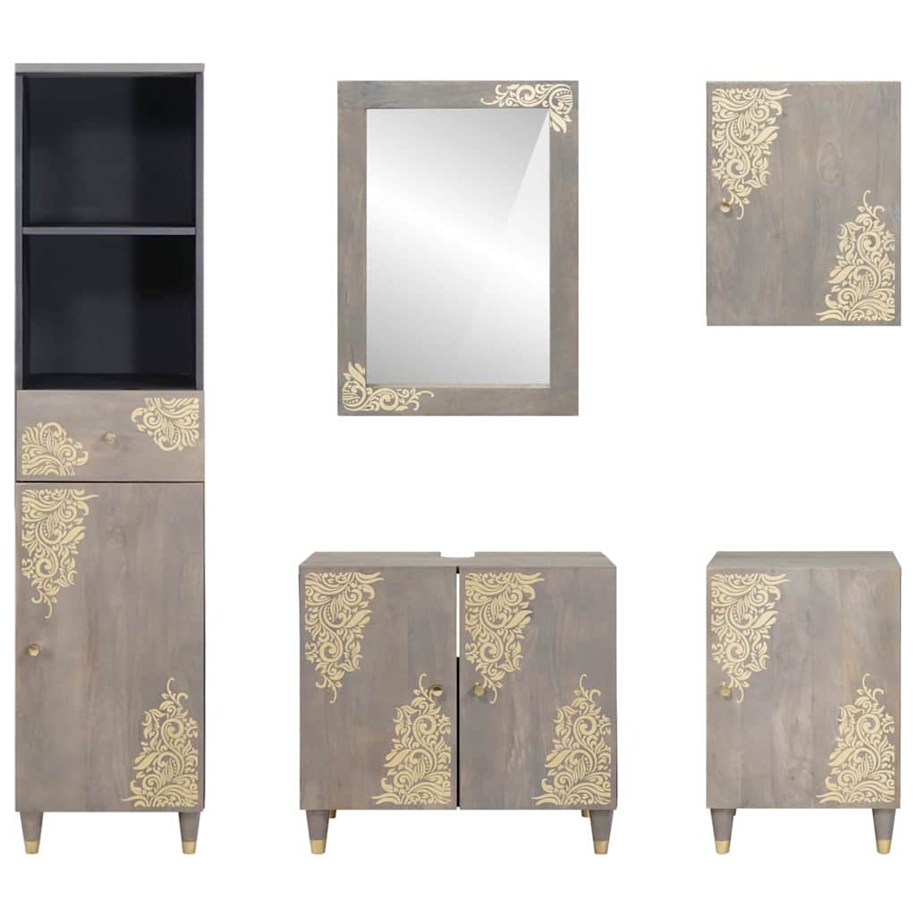 Set ormarića za kupaonicu Zidne 5 pcs Siva Čvrsto drvo manga