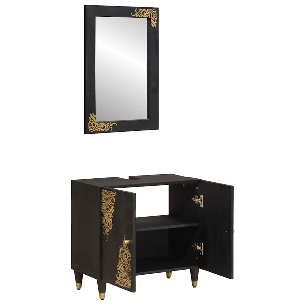 Set ormarića za kupaonicu Zidne 2 pcs Crna Čvrsto drvo manga