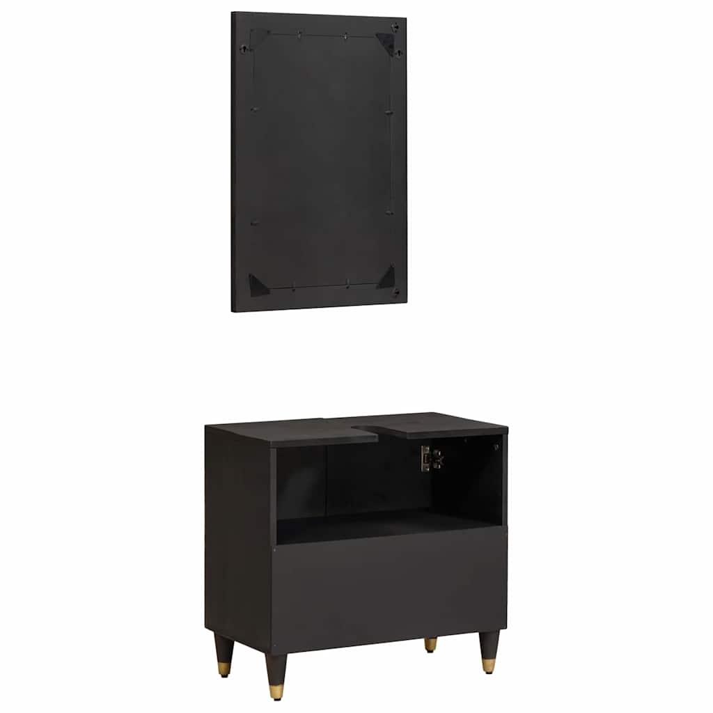 Set ormarića za kupaonicu Zidne 2 pcs Crna Čvrsto drvo manga