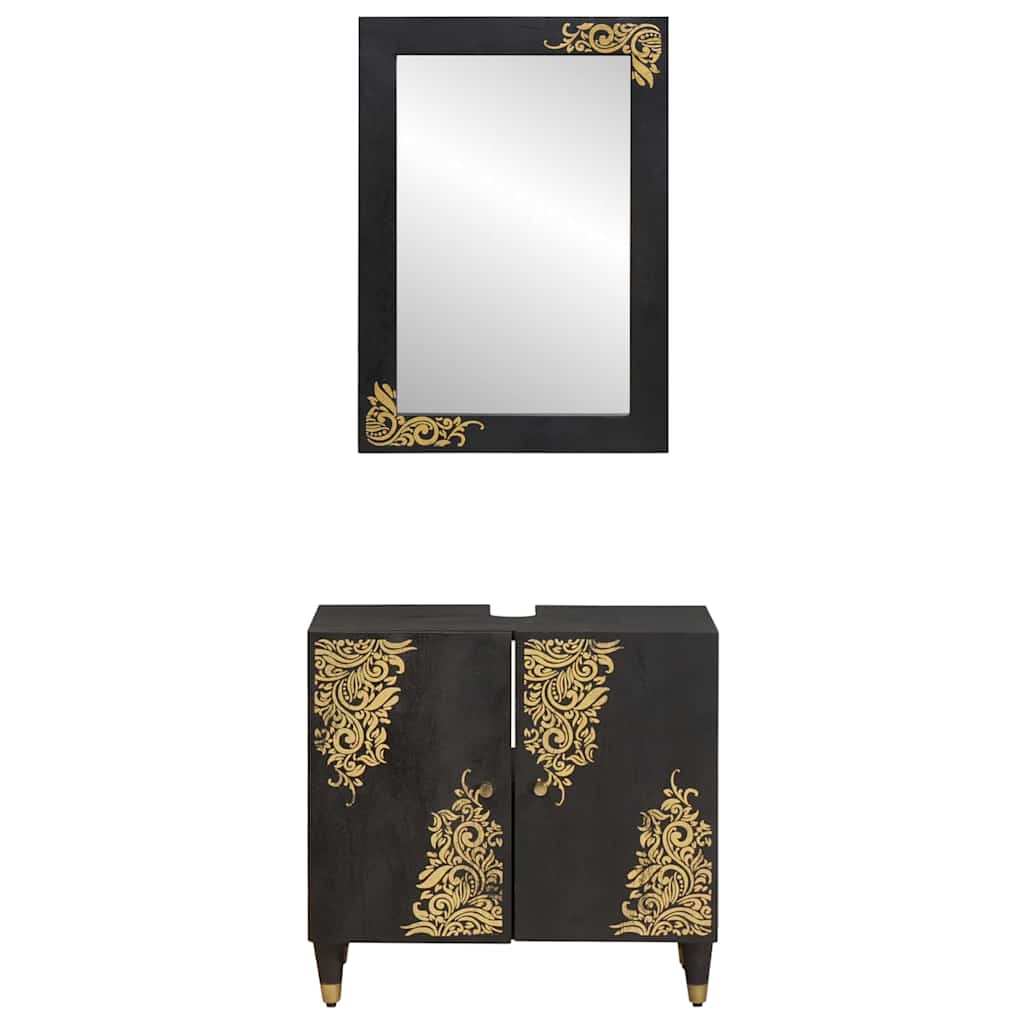 Set ormarića za kupaonicu Zidne 2 pcs Crna Čvrsto drvo manga