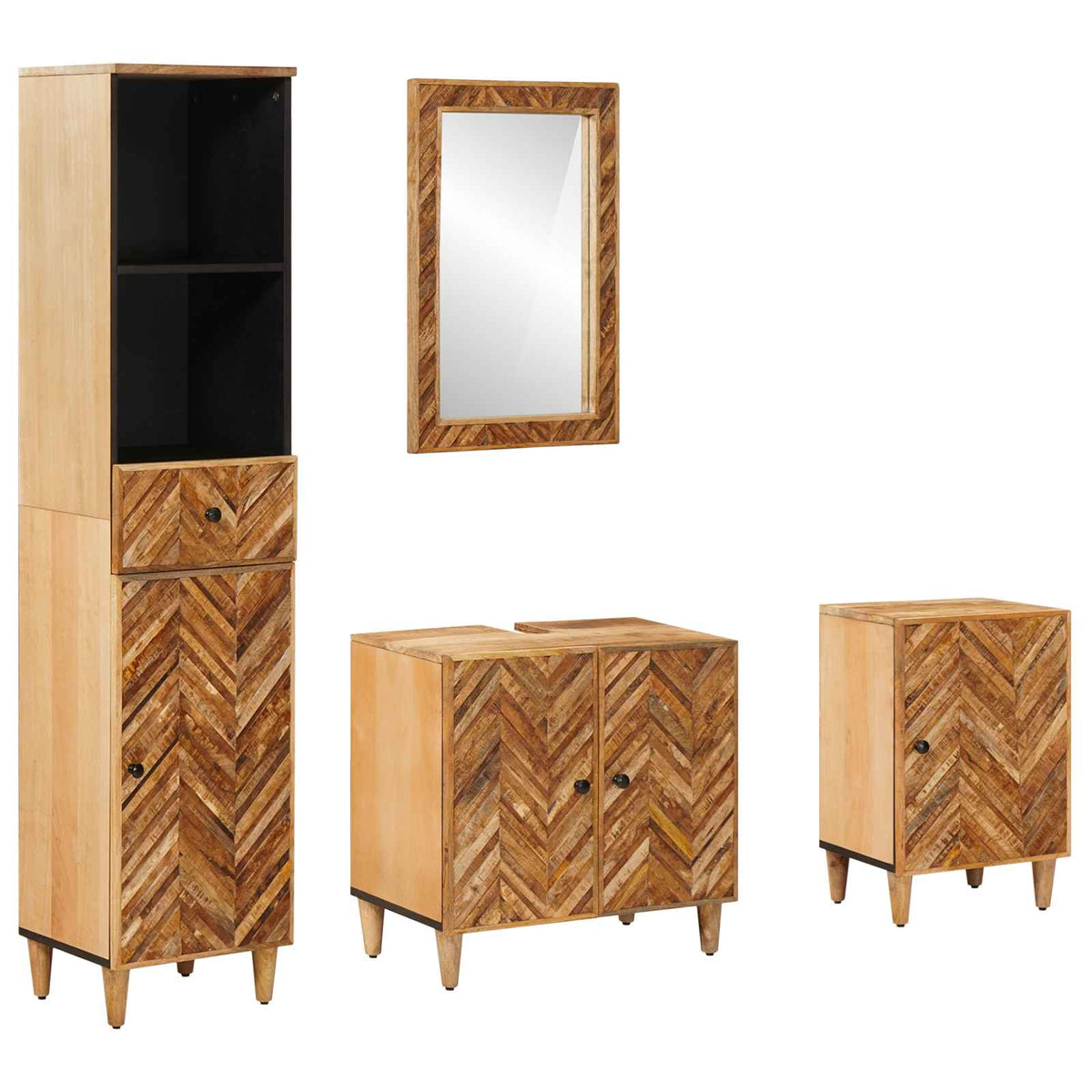 Set ormarića za kupaonicu s ladicama 4 pcs Čvrsto drvo manga