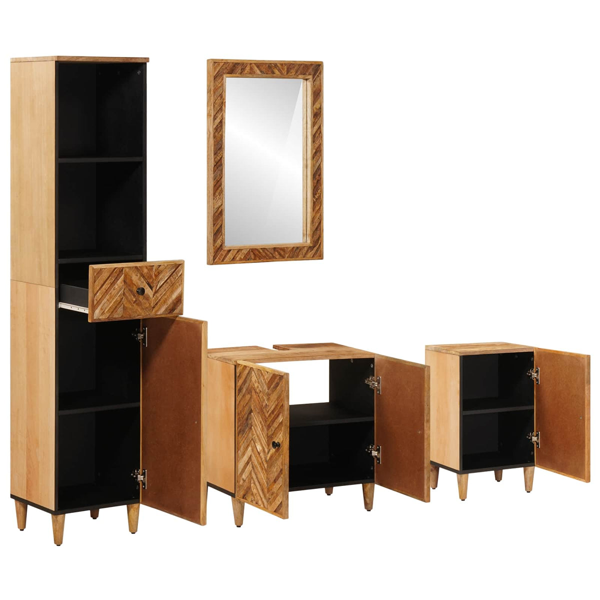 Set ormarića za kupaonicu s ladicama 4 pcs Čvrsto drvo manga