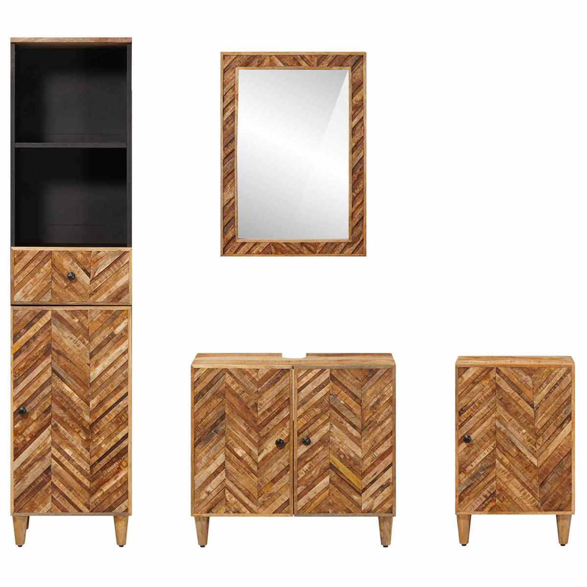 Set ormarića za kupaonicu s ladicama 4 pcs Čvrsto drvo manga