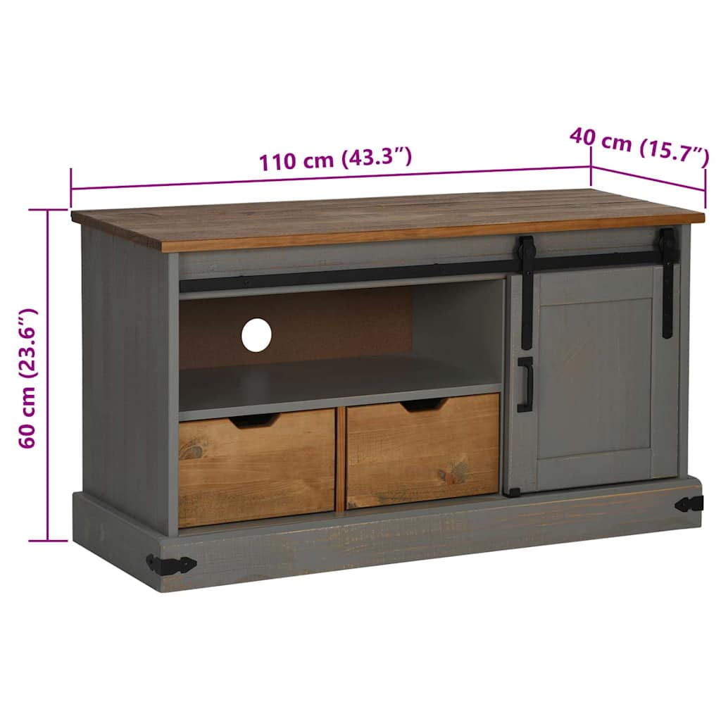 TV ormarić HALDEN s kliznim vratima sivi 110x40x60 cm puno drvo