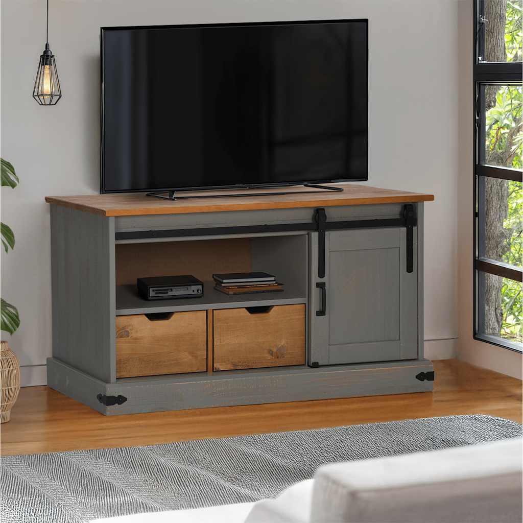 TV ormarić HALDEN s kliznim vratima sivi 110x40x60 cm puno drvo