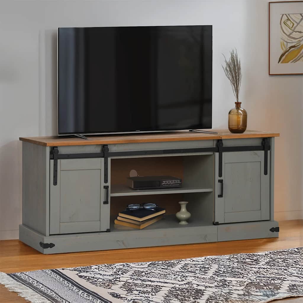 TV ormarić HALDEN 2 klizna vrata sivi 150x40x60 cm puno drvo