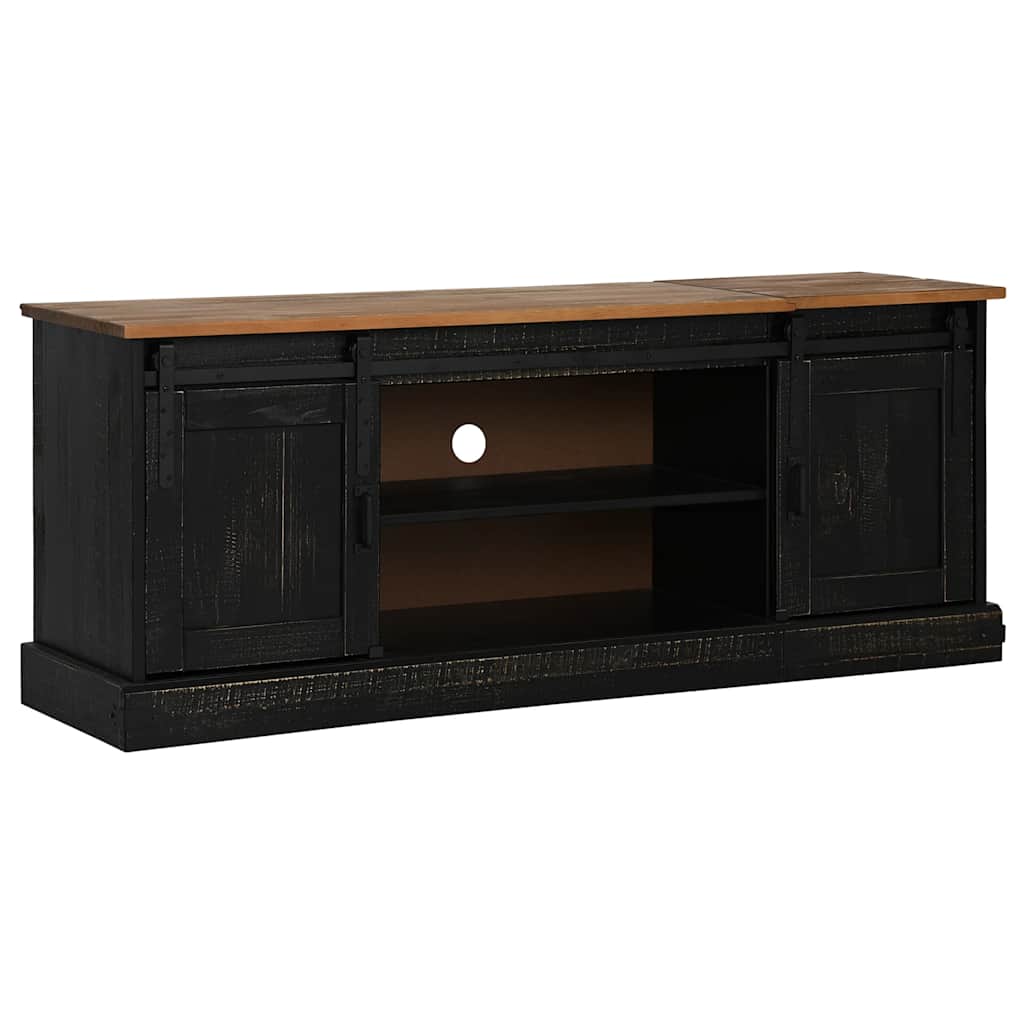 TV ormarić HALDEN 2 klizna vrata crni 150x40x60 cm puno drvo