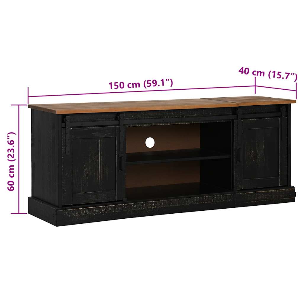 TV ormarić HALDEN 2 klizna vrata crni 150x40x60 cm puno drvo