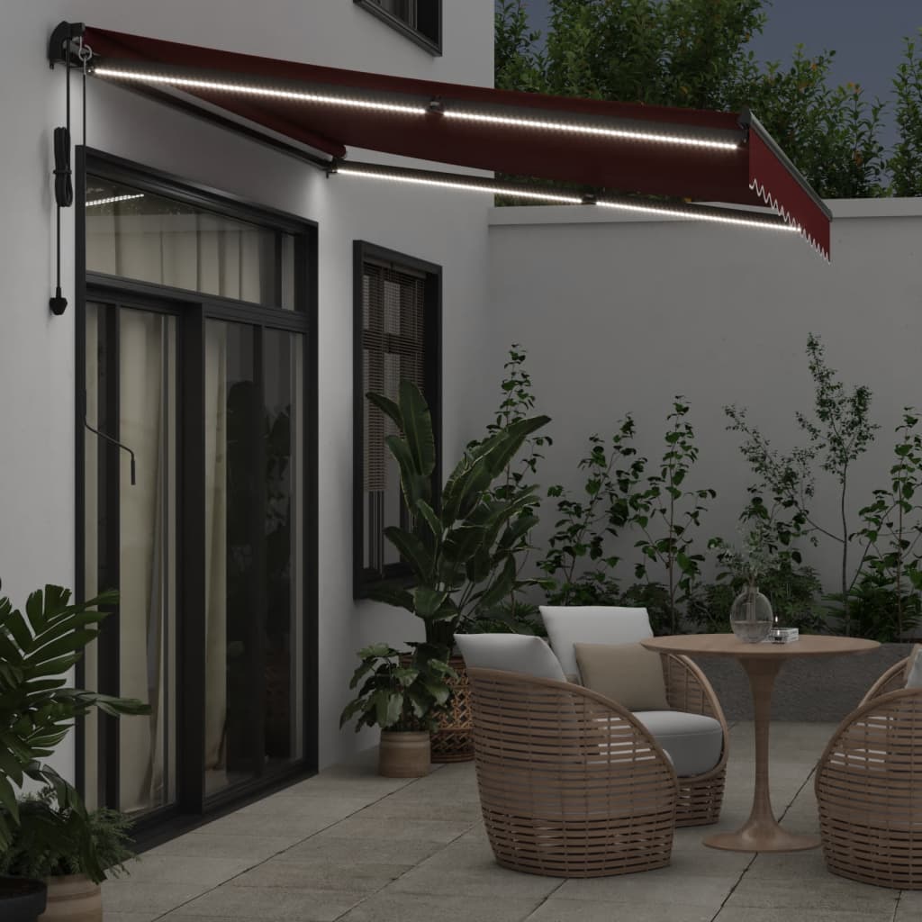 Tenda na automatsko uvlačenje s LED svjetlima bordo 350x250 cm