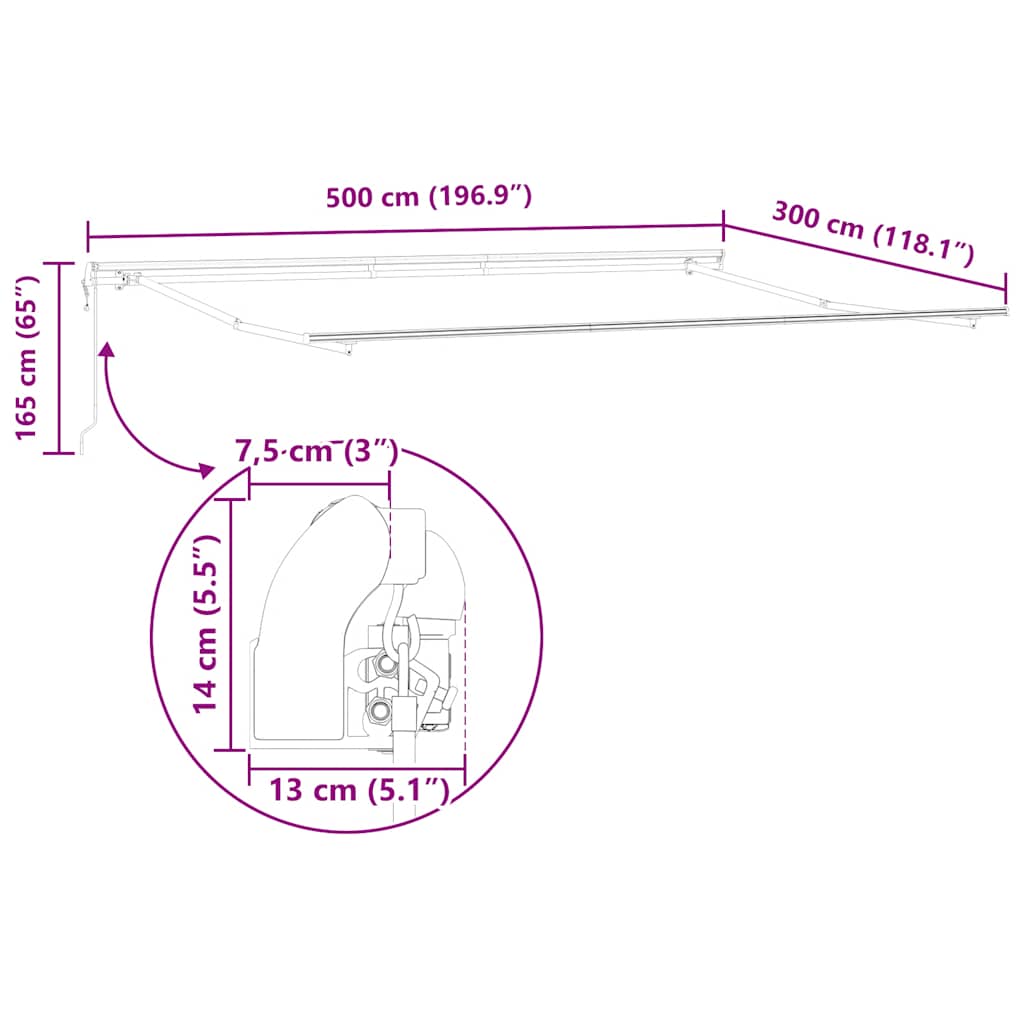 Tenda na automatsko uvlačenje bordo 500 x 300 cm