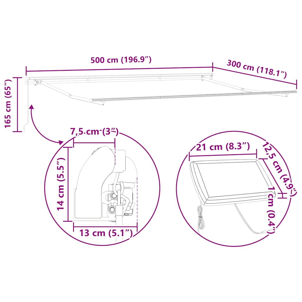 Tenda na ručno uvlačenje s LED smeđa 500 x 300 cm