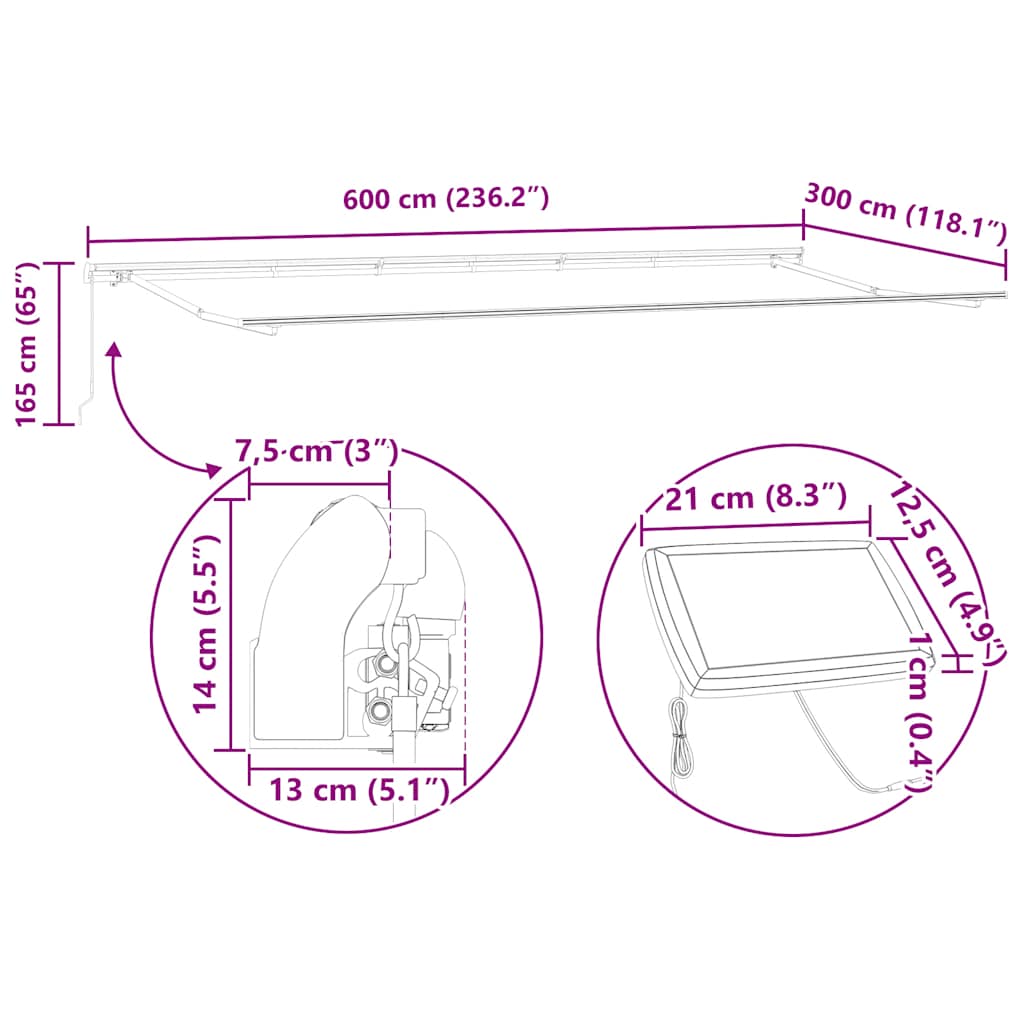 Tenda na ručno uvlačenje s LED diodama antracit&bijela