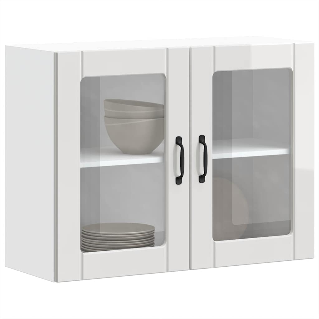 Zidni kuhinjski ormarić sa staklenim vratima "Lucca" visoki sjaj bijele boje inženjerskog drva