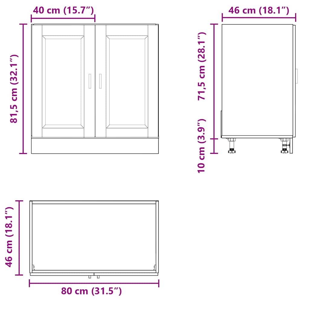Donji ormarić za sudoper Porto boja hrasta 80x46x81,5 cm drveni