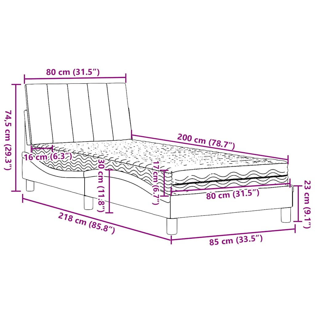 Krevet s madracem Hanko tamnosmeđi 80x200 cm od tkanine