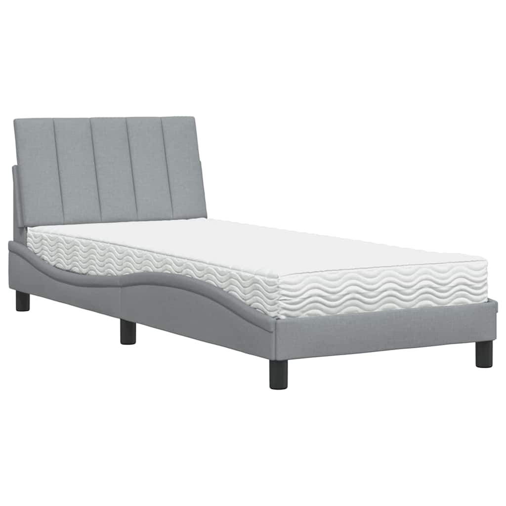 Krevet s madracem Hanko svjetlosivi 90x190 cm od tkanine