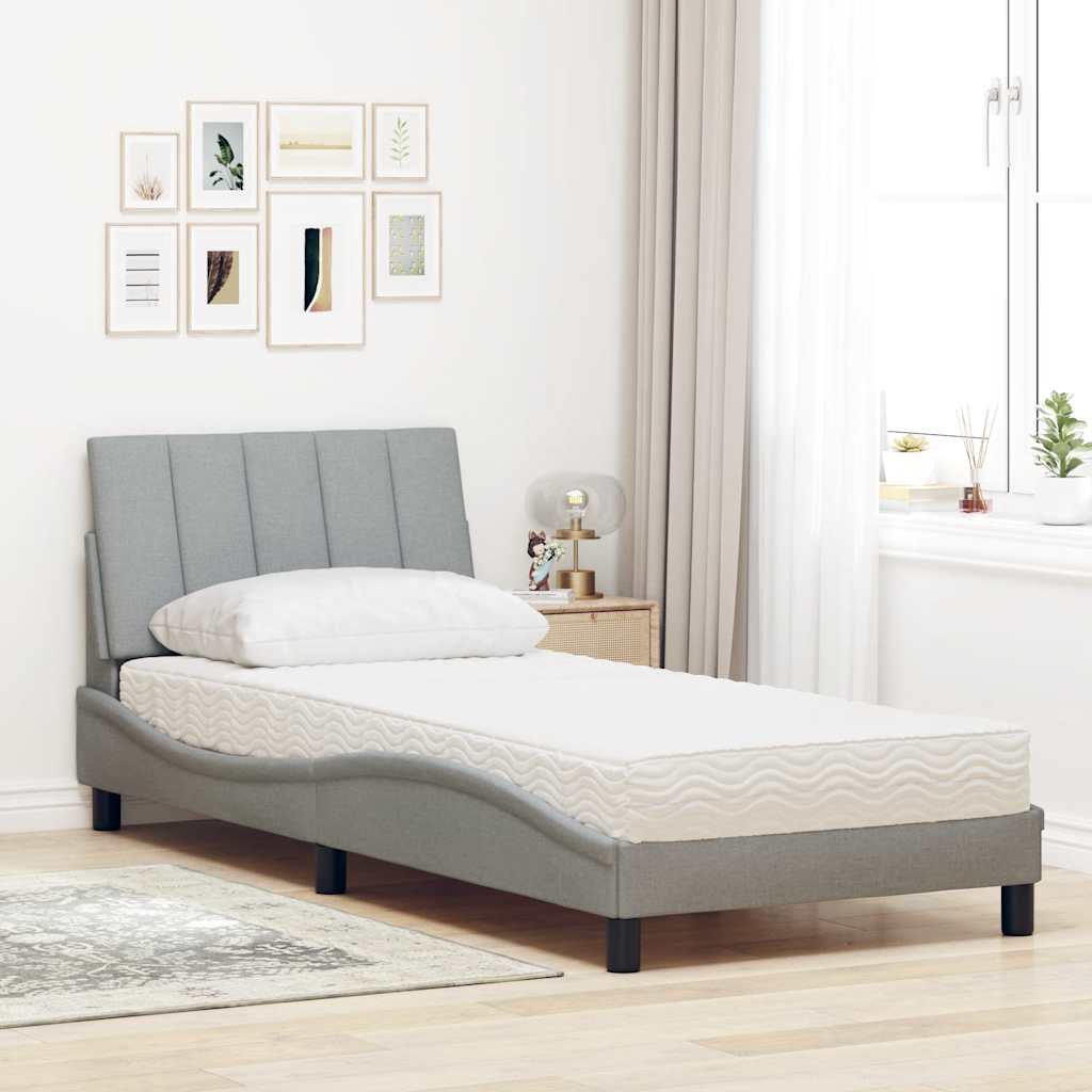 Krevet s madracem Hanko svjetlosivi 90x190 cm od tkanine