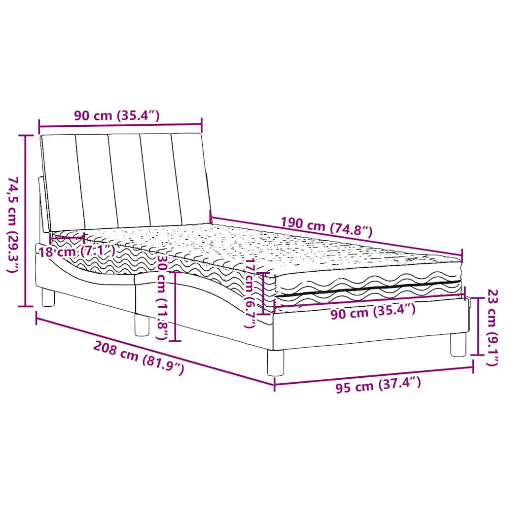 Krevet s madracem Hanko crni 90x190 cm od tkanine