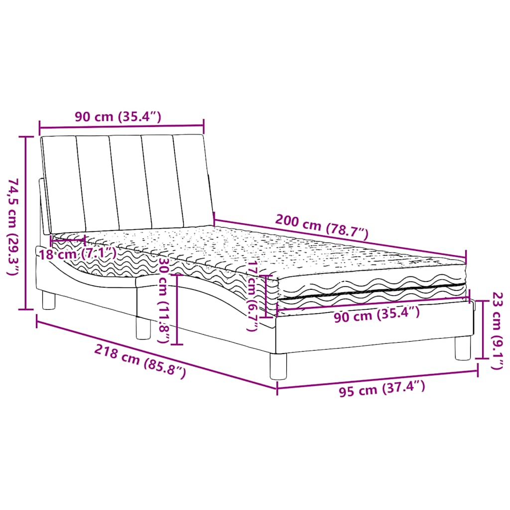 Krevet s madracem Hanko crni 90x200 cm od tkanine