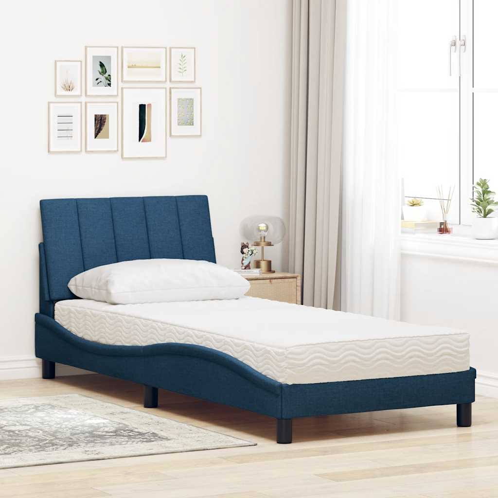 Krevet s madracem Hanko plavi 90 x 200 cm od tkanine