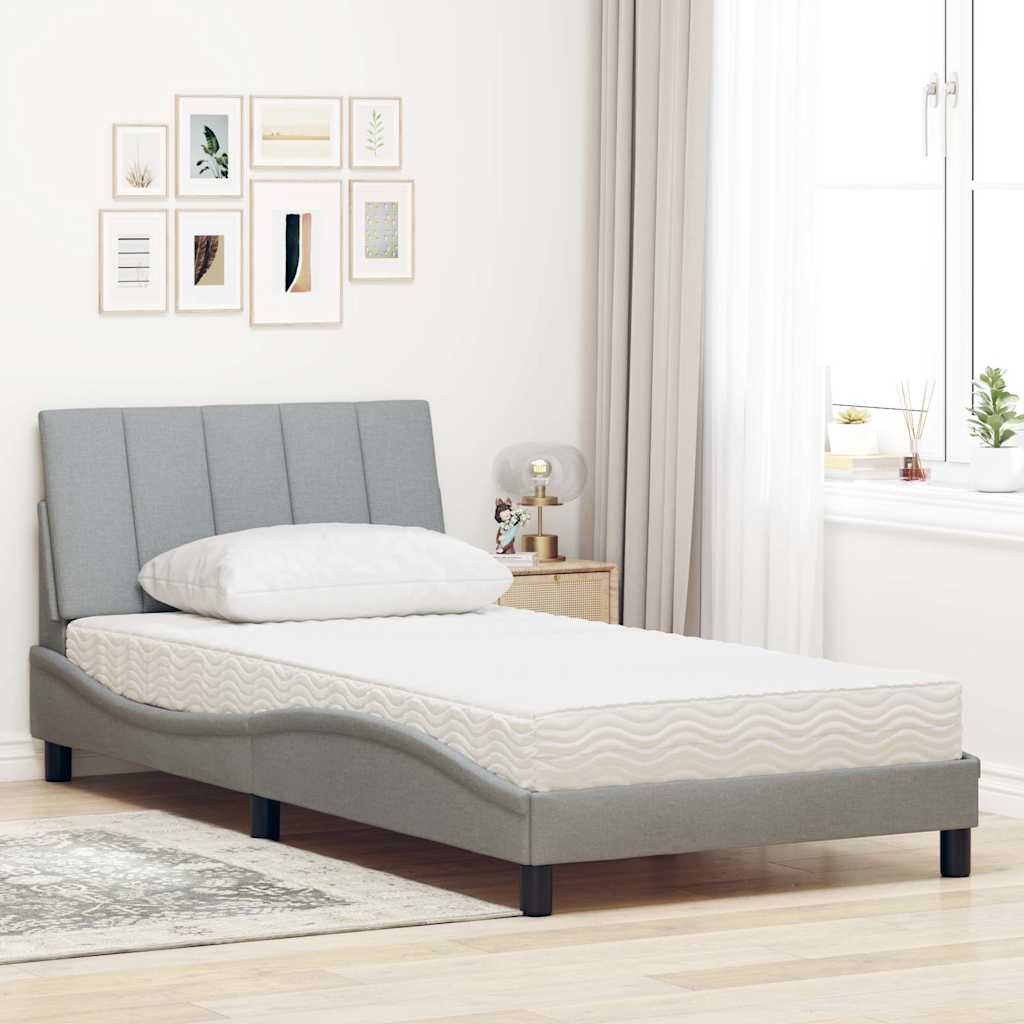 Krevet s madracem Hanko svjetlosivi 100x200 cm od tkanine