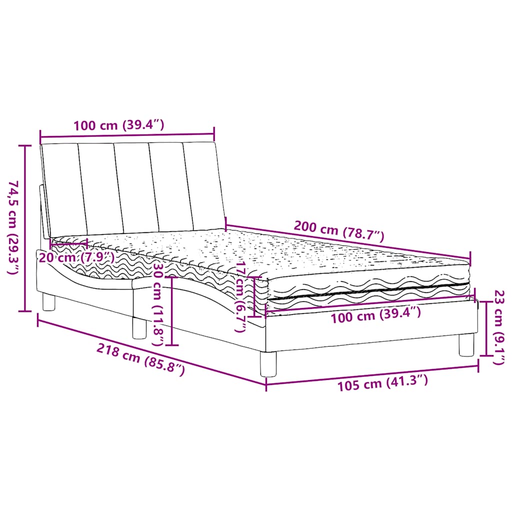 Krevet s madracem Hanko svjetlosivi 100x200 cm od tkanine