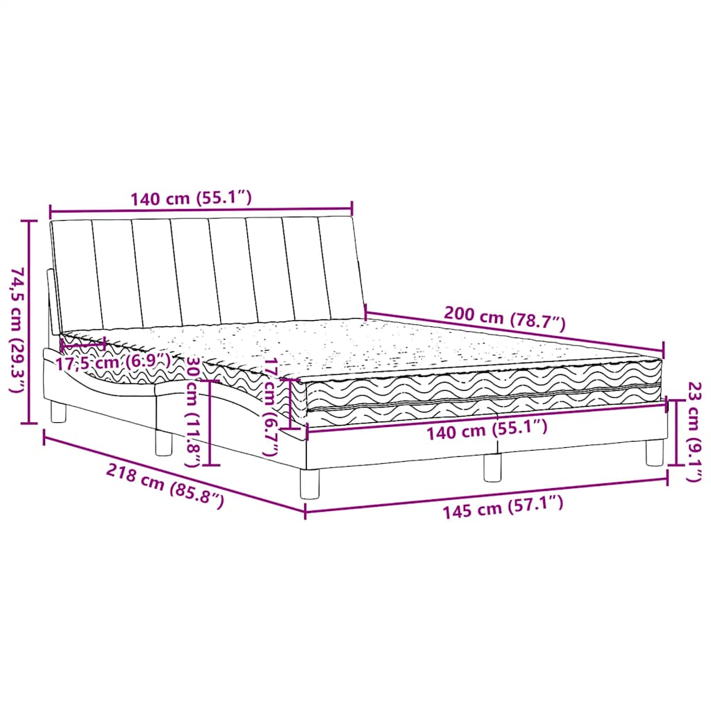 Krevet s madracem Hanko svjetlosivi 140x200 cm od tkanine