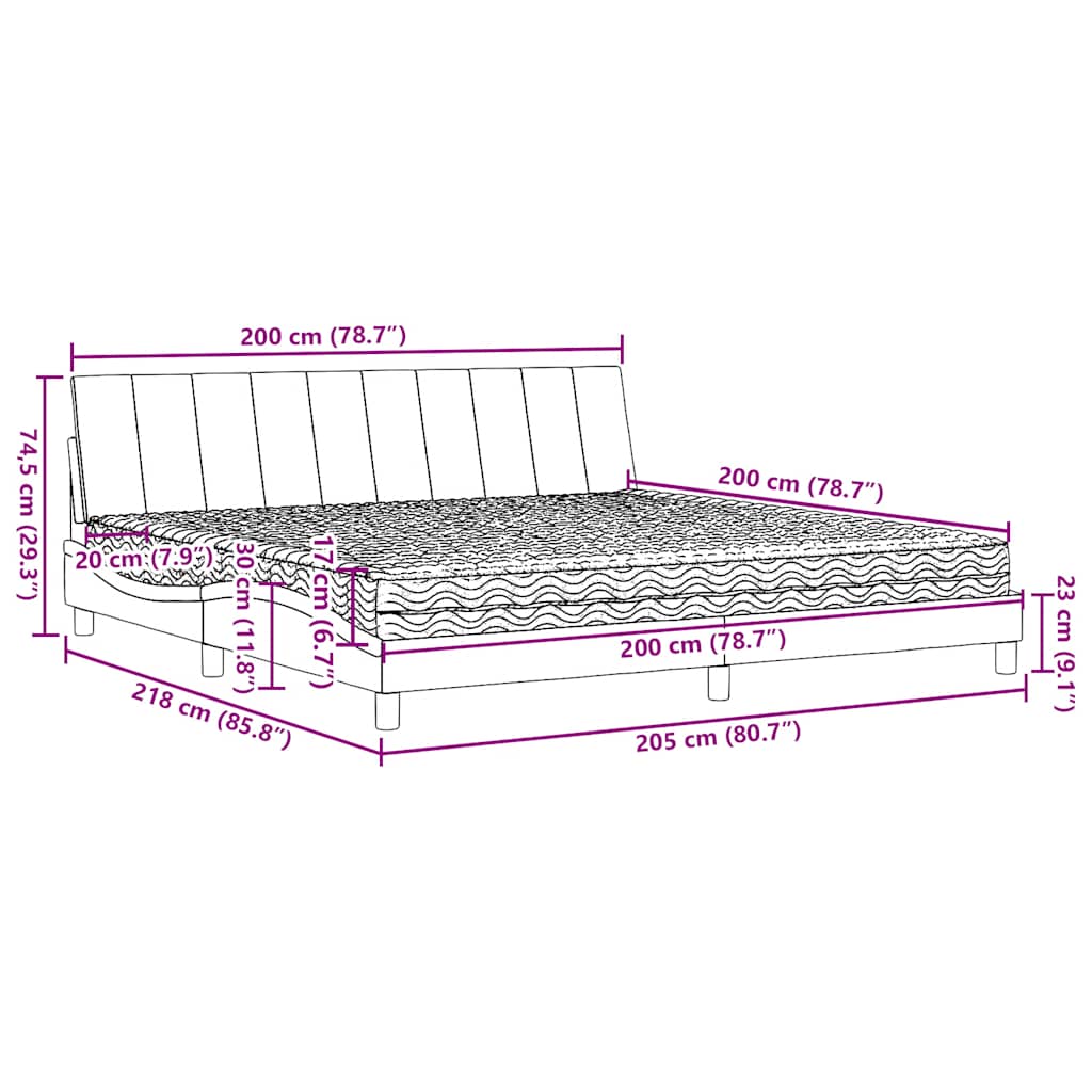 Krevet s madracem Hanko crni 200x200 cm od tkanine