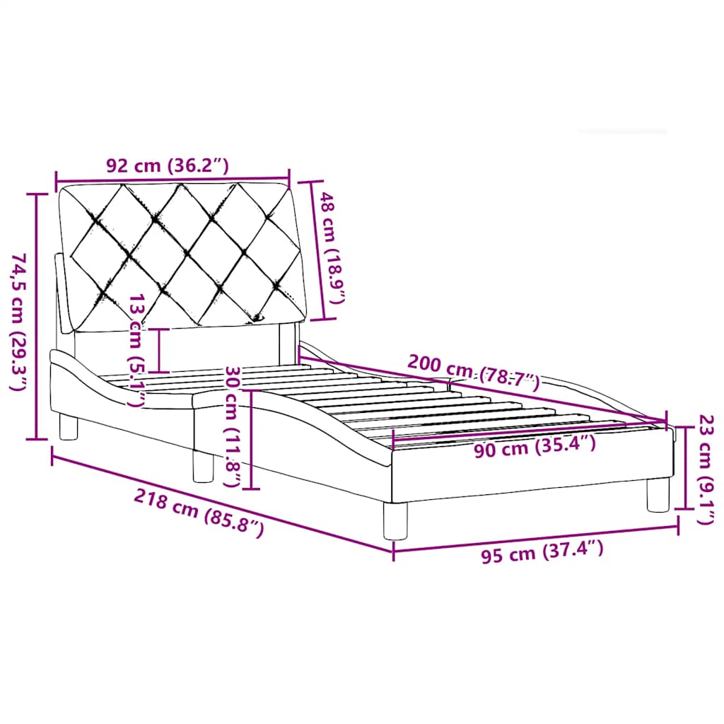 Okvir za krevet bez madraca tamnosivi 90x200 cm od tkanine