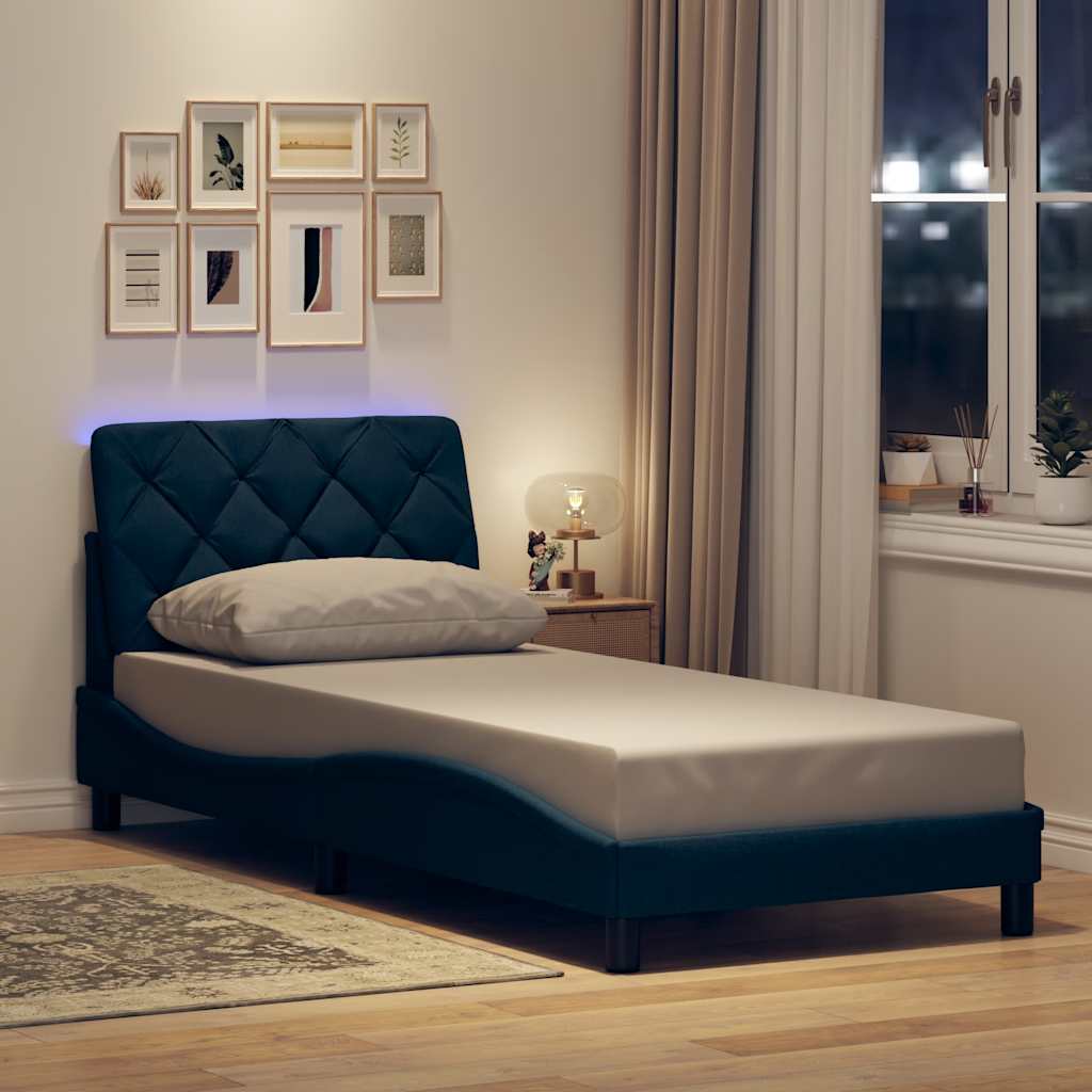 Okvir kreveta s LED-om bez madraca plava 80x200cm od tkanine