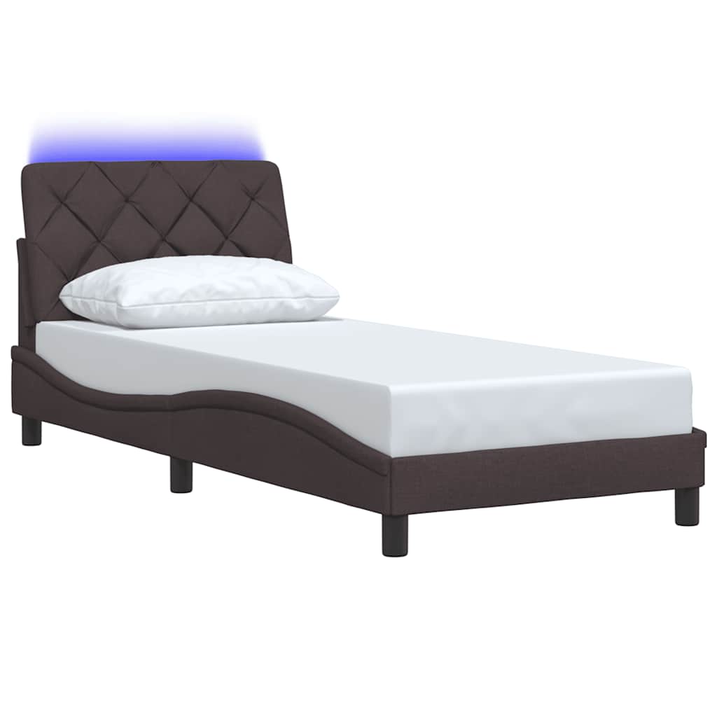 Okvir za krevet s LED rasvjetom bez madraca tamnosmeđi 90x190 cm tkanina