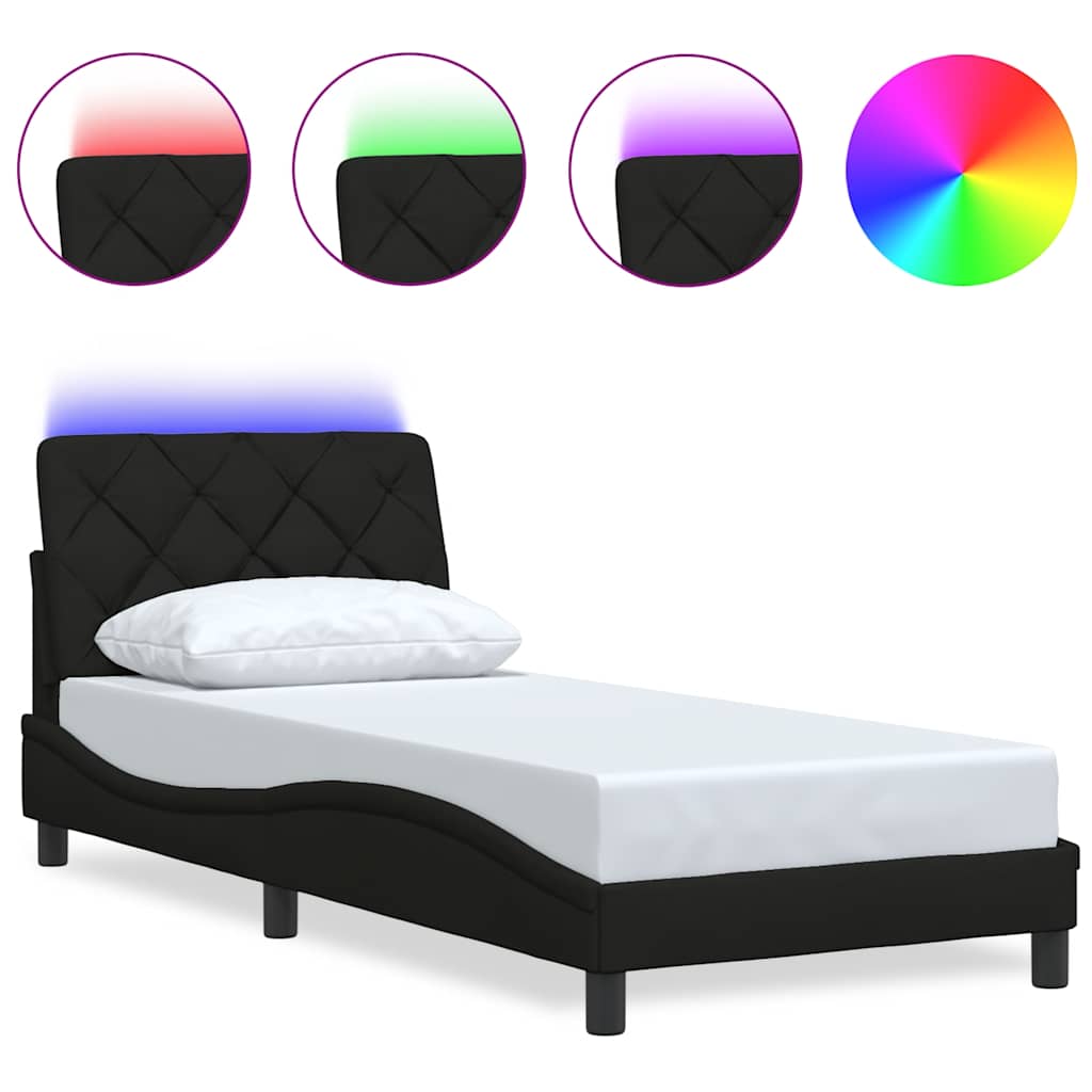 Okvir kreveta s LED-om bez madraca crni 90x200cm od tkanine