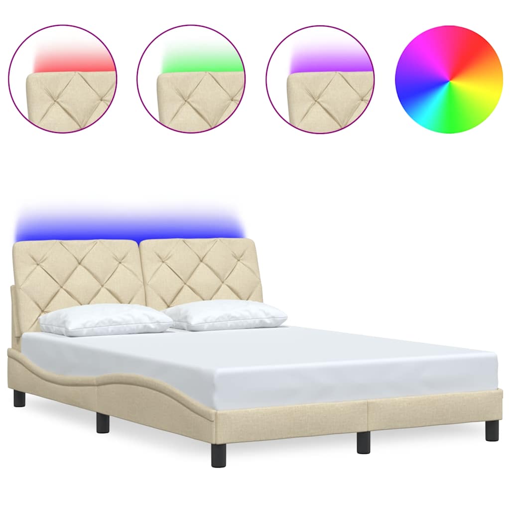 Okvir kreveta s LED-om bez madraca krem 140x190 cm Tkanina