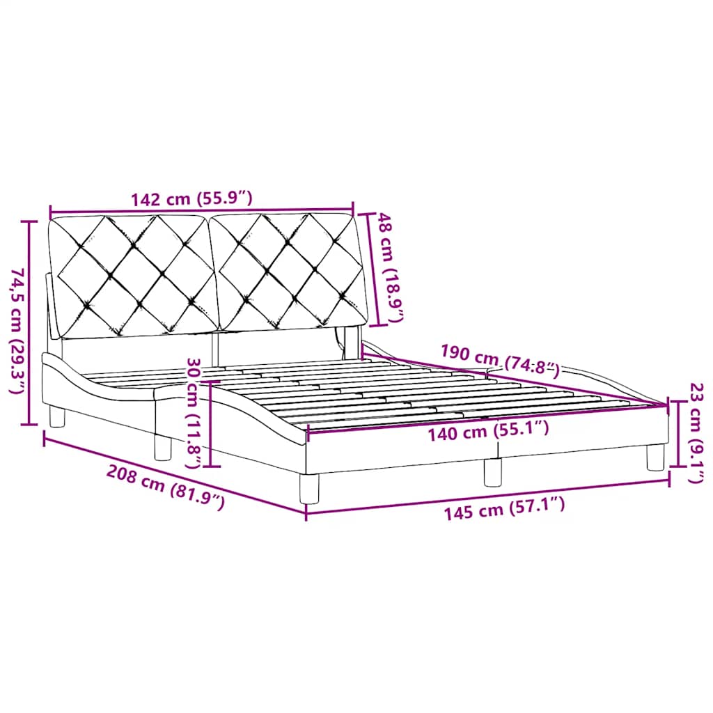 Okvir kreveta s LED-om bez madraca krem 140x190 cm Tkanina