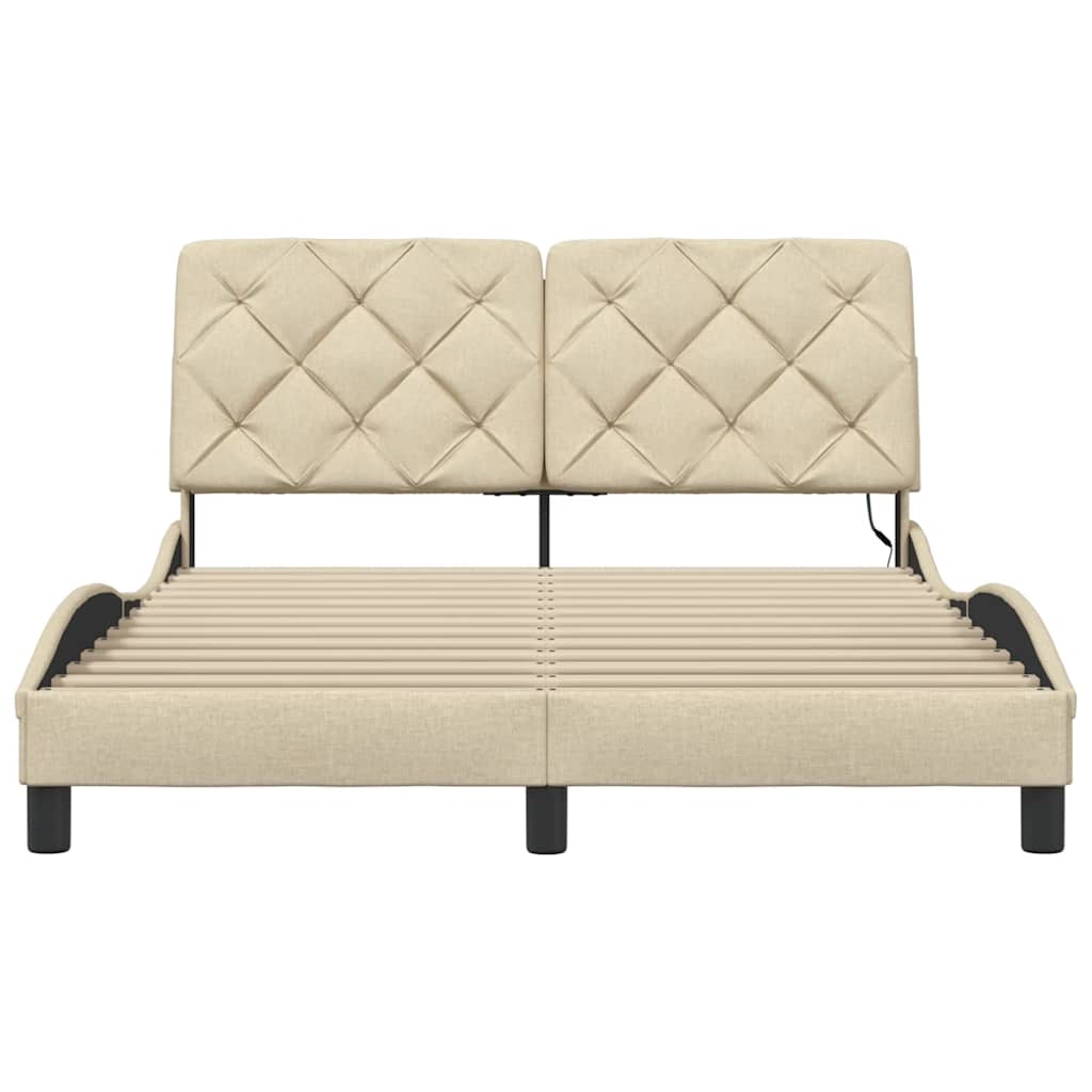 Okvir kreveta s LED-om bez madraca krem 140x190 cm Tkanina