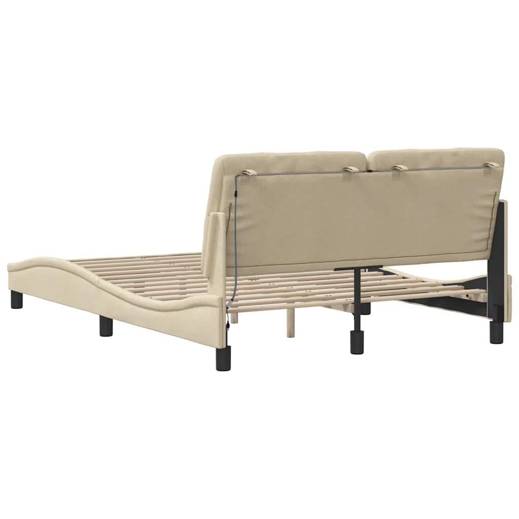 Okvir kreveta s LED-om bez madraca krem 140x190 cm Tkanina